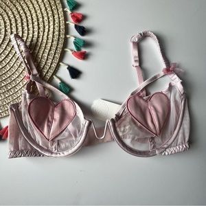 For Love And Lemons Heart Underwire Bra Pink Small-DD NEW